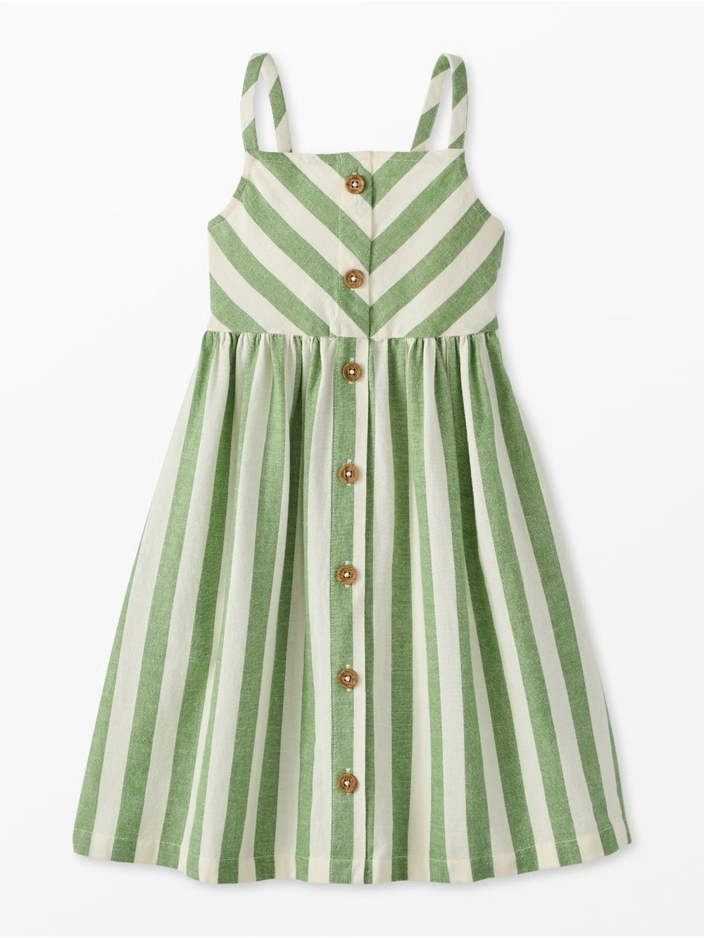 Hanna Andersson Green Striped Linen Button-Front Midi Sundress 6-7